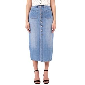 ROLLA'S Denim Midi Skirt Sailor Front Patch Pockets Size 30